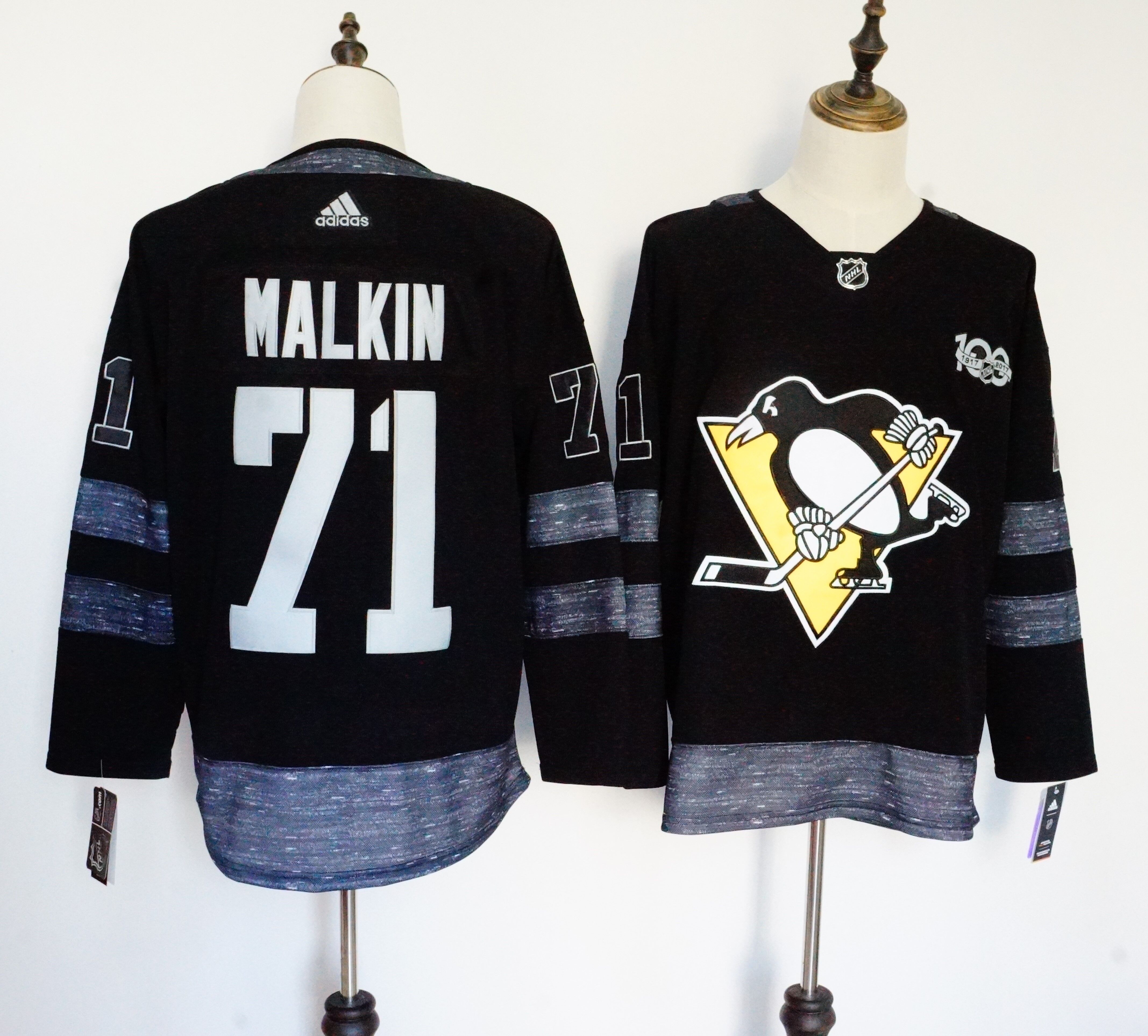 Men Pittsburgh Penguins #71 Malkin Black 100th Anniversary Stitched Adidas NHL Jerseys->boston bruins->NHL Jersey